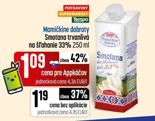 Mamičkine dobroty Smotana trvanlivá na šľahanie 33% 250 ml
