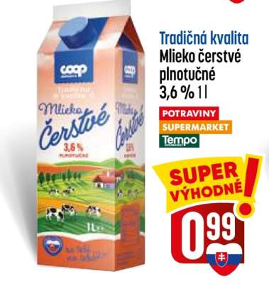 Mlieko čerstvé plnotučné 3,6% 1l