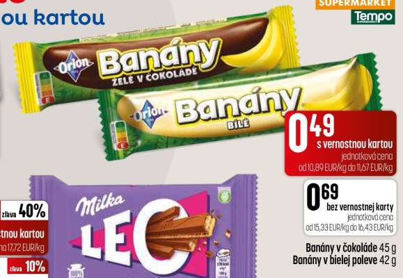 Banány v čokoládě 45 g Banány v bílé polevě 42 g