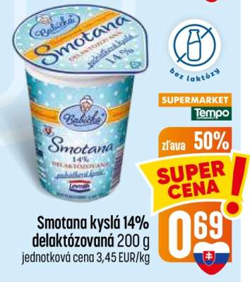 Smotana kyslá 14% delaktózovaná
