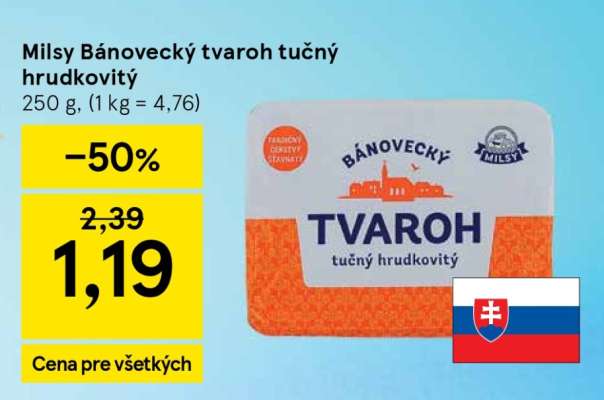 MILSY BÁNOVECKÝ Tvaroh tučný - hrudkovitý