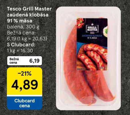 Tesco Grill Master údená klobása 91 % mäsa