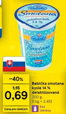 Babička smotana kyslá 14 % delaktózovaná