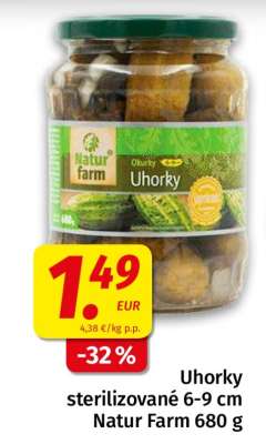 Uhorky sterilizované 6-9 cm Natur Farm 680 g