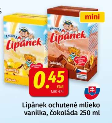 Lipánek ochutené mlieko vanilka, čokoláda 250 ml