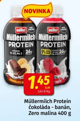 Müllermilch Protein čokoláda - banán, Zero malina 400 g