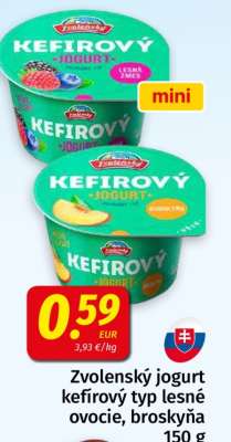 Zvolenský jogurt kefírový typ lesné ovocie, broskyňa