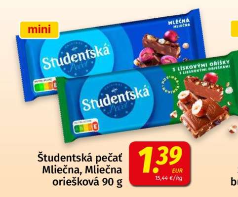 Študentská pečať Mliečna, Mliečna oriešková 90 g