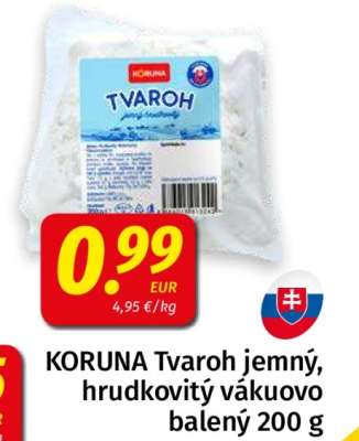 KORUNA Tvaroh jemný, hrudkovitý vákuovo balený 200 g