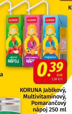 KORUNA Jablkový, Multivitamínový, Pomarančový nápoj 250 ml