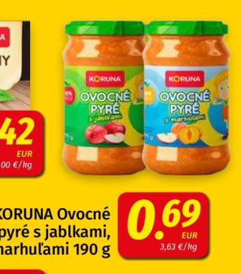 KORUNA Ovocné pyré s jablkami, marhuľami 190 g