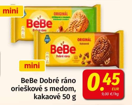 BeBe Dobré ráno orieškové s medom, kakaové 50 g