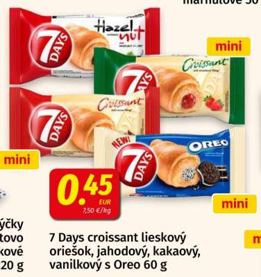 7 Days croissant lieskový oriešok, jahodový, kakaový, vanilkový s Oreo 60 g