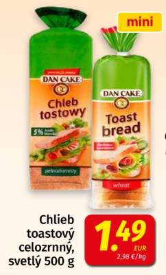 Chlieb toastový celozrnný, svetlý 500 g