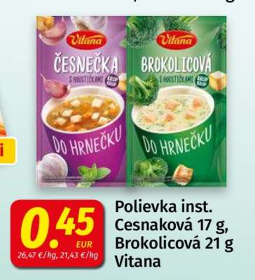 Polievka inst. Cesnaková 17 g, Brokolicová 21 g Vitana
