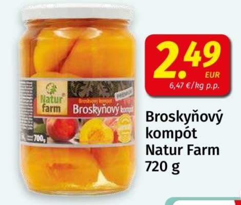 Broskyňový kompót Natur Farm 720 g