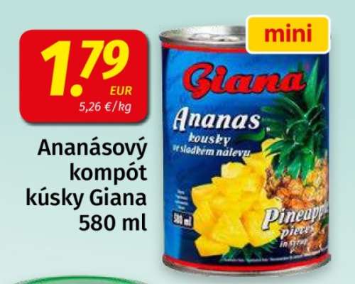 Ananásový kompót kúsky Giana 580 ml