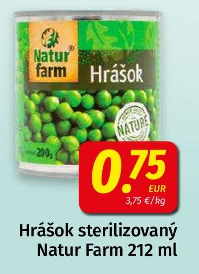 Hrášok sterilizovaný Natur Farm 212 ml