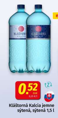 Kláštorná Kalcia jemne sýtená, sýtená 1,5 l