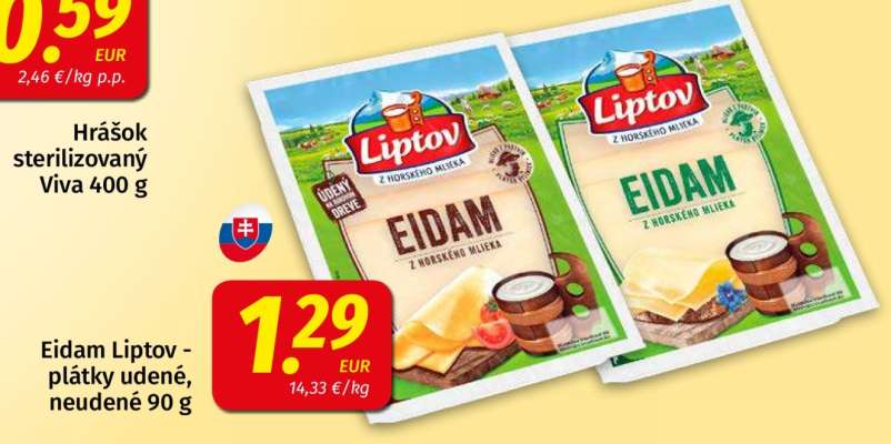 Eidam Liptov - plátky údené, neúdené 90 g