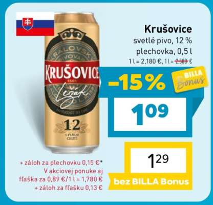 Krušovice svetlé pivo, 12 % plechovka, 0,5 l