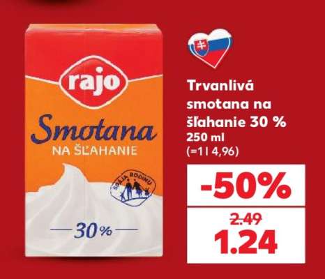 Trvanlivá Smotana na šľahanie 30 %