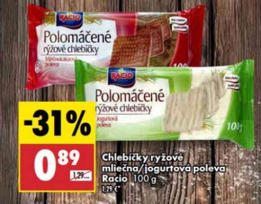 Chlebíčky ryžové mliečna/jogurtová poleva Racio 100 g