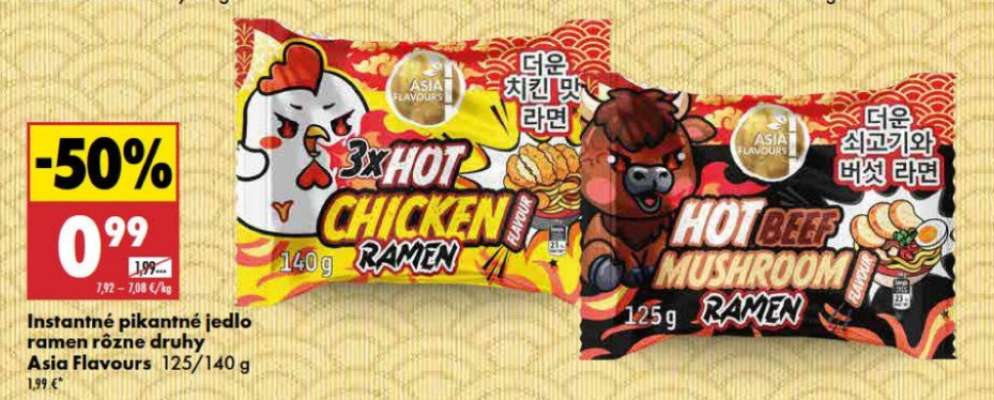 Instantné pikantné jedlo Ramen rôzne druhy Asia Flavours