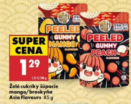 Želé cukríky šupacie mango/broskyňa Asia Flavours 85 g