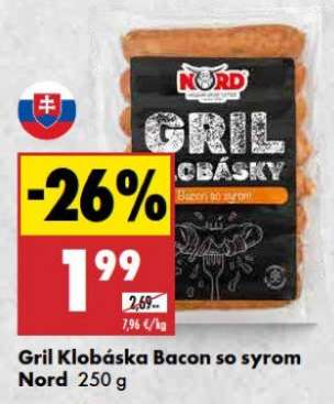 Gril klobáska Bacon so syrom Nord 250 g
