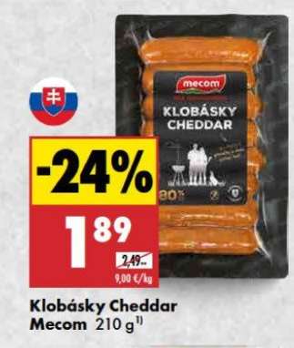 Klobásky Cheddar Mecom 210 g