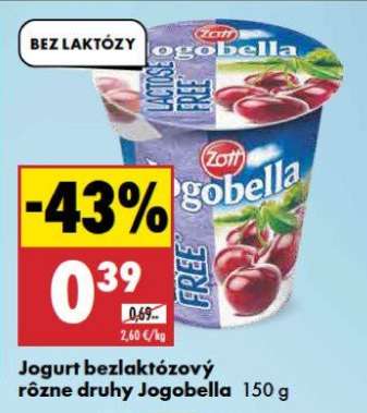Jogurt bezlaktózový rôzne druhy Jogobella 150 g