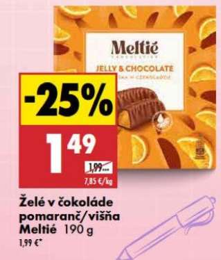 Želé v čokoláde pomaranč/višňa Meltie 190 g