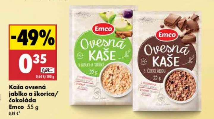 Kaša ovsená jablko a škorica/čokoláda Emco 55 g