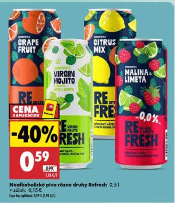 Nealkoholické pivo rôzne druhy Refresh 0,5 l