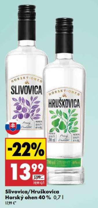Slivovica/Hruškovica Horský Oheň 40 % 0,7 l