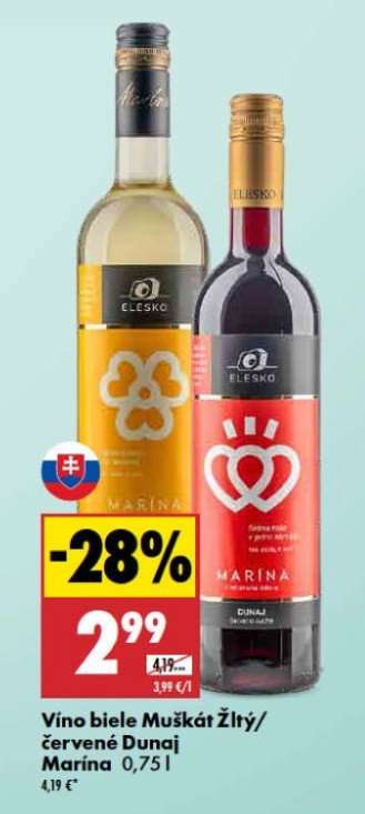 Víno biele Muškát Žltý/červené Dunaj Marína 0,75 l