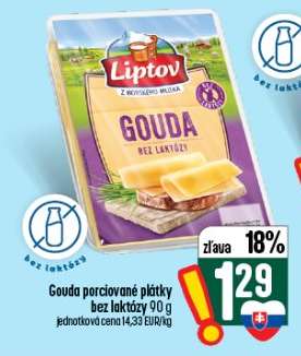 Gouda porciované plátky bez laktózy 90 g