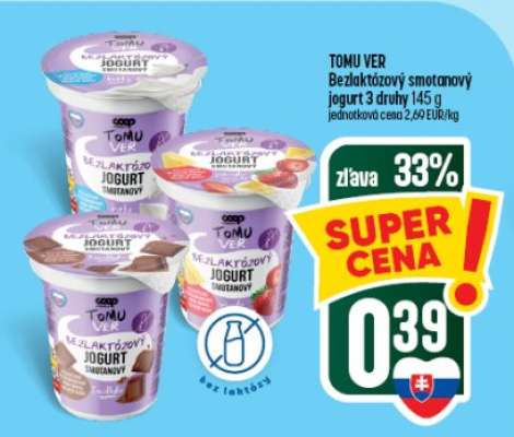 TOMU VER Bezlaktózový smotanový jogurt 3 druhy 145 g