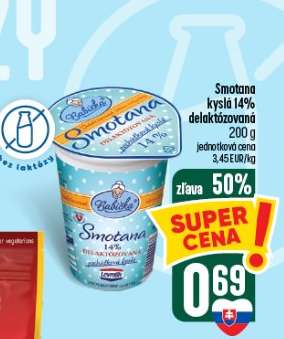 Smotana kyslá 14% delaktózovaná
