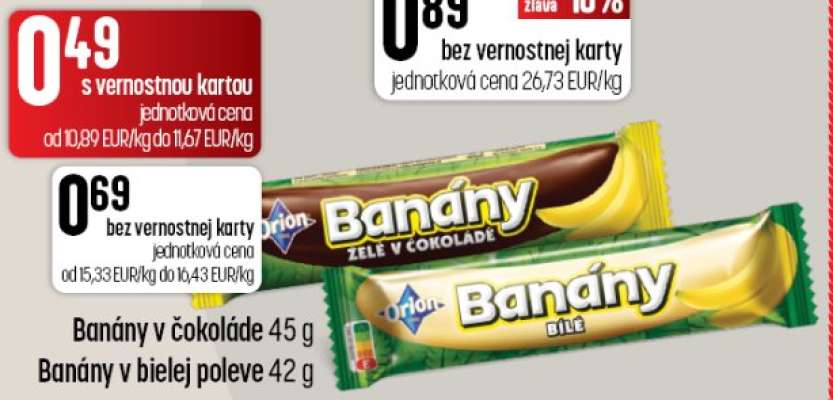 Banány v čokoládě 45 g / Banány v bielej poleve 42 g