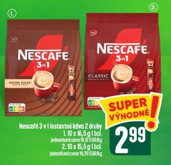 Nescafé 3 v 1 instantná káva 2 druhy