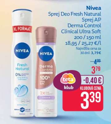 Nivea Sprej Deo Fresh Natural Sprej AP Derma Control Clinical Ultra Soft