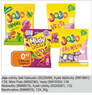 Jojo cukríky želé Kaktusáci (00228489), Kyslé dážďovky (99918841)