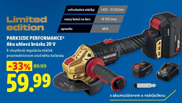 PARKSIDE PERFORMANCE® Aku uhlová brúska 20 V