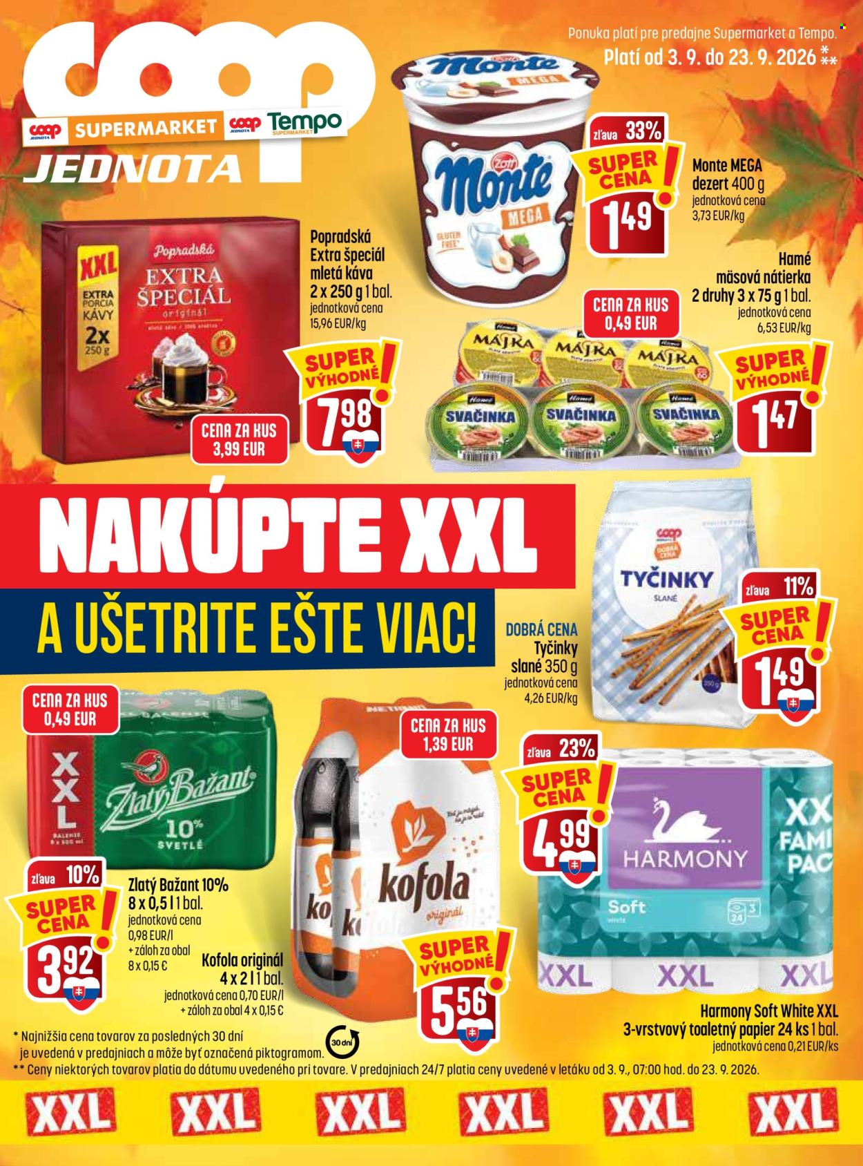 Leták COOP Jednota - 3.9.2026 - 23.9.2026. Strana 1
