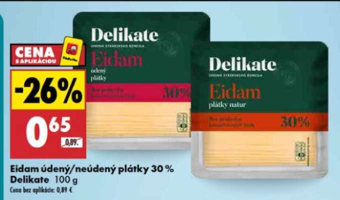 Eidam údený/neúdený plátky 30% Delikate