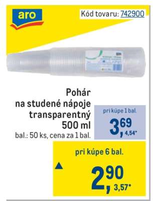 Pohár na studené nápoje transparentný 500 ml