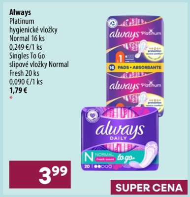 Always Platinum hygienické vložky Normal 16 ks