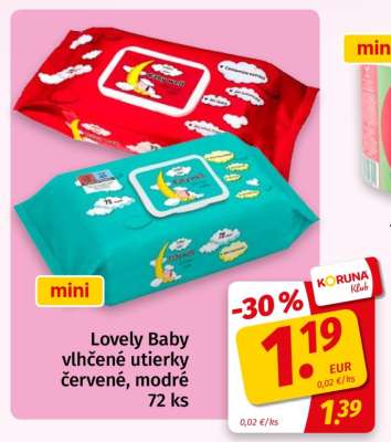 Lovely Baby vlhčené utierky červené, modré 72 ks